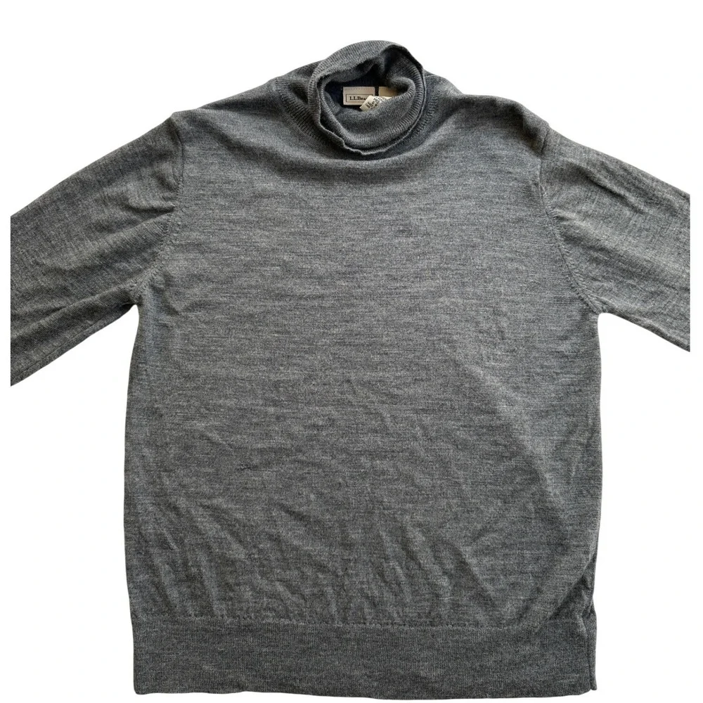 LL Bean Turtleneck Sweater Women Medium Grey Merino Wool Good Long Sleeve Knit